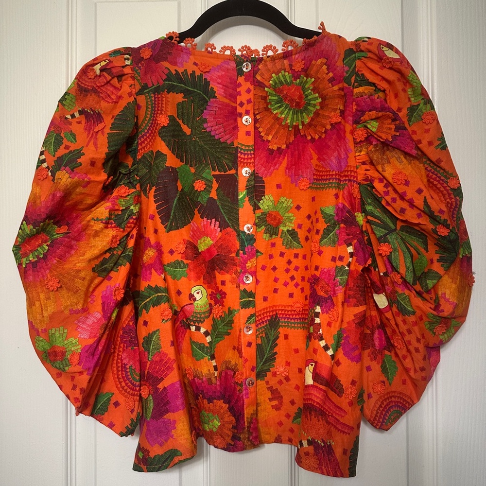 FARM Rio Women's Blouse in Orange Blooming Garden Size: XS - Picture 8 of 13